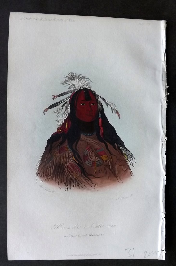 Prichard, James 1848 HC Print Hee-a-ho'co-a-h-eotes-min, a Flat-Headed Warrior, USA 41 (1 of 1)
