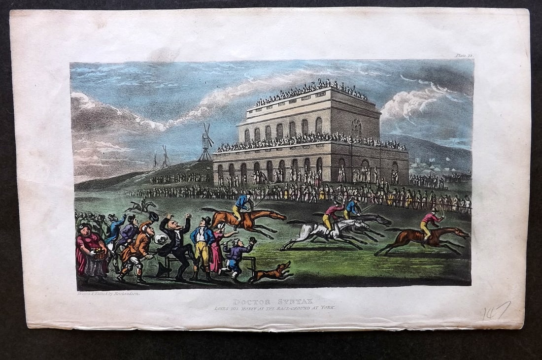 Rowlandson, Thomas 1855 Hand Col Doctor Syntax Print. Horse Racing, York (1 of 1)