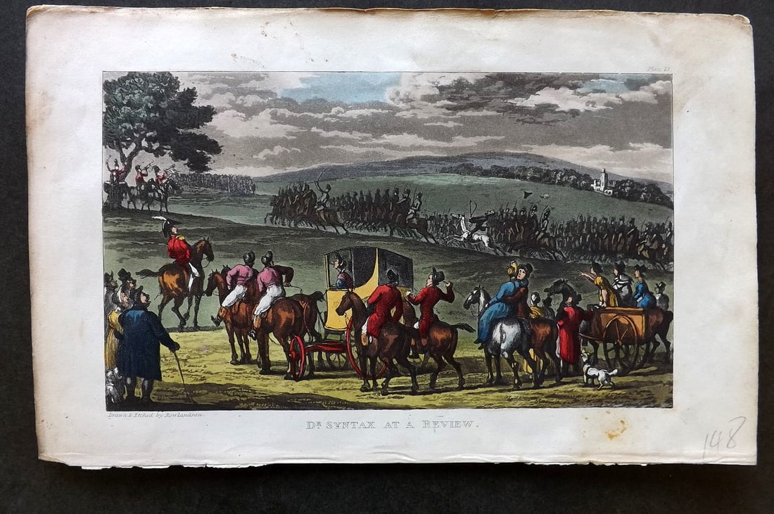 Rowlandson, Thomas 1855 Hand Col Doctor Syntax Print. Foxhunting - At a Review (1 of 1)