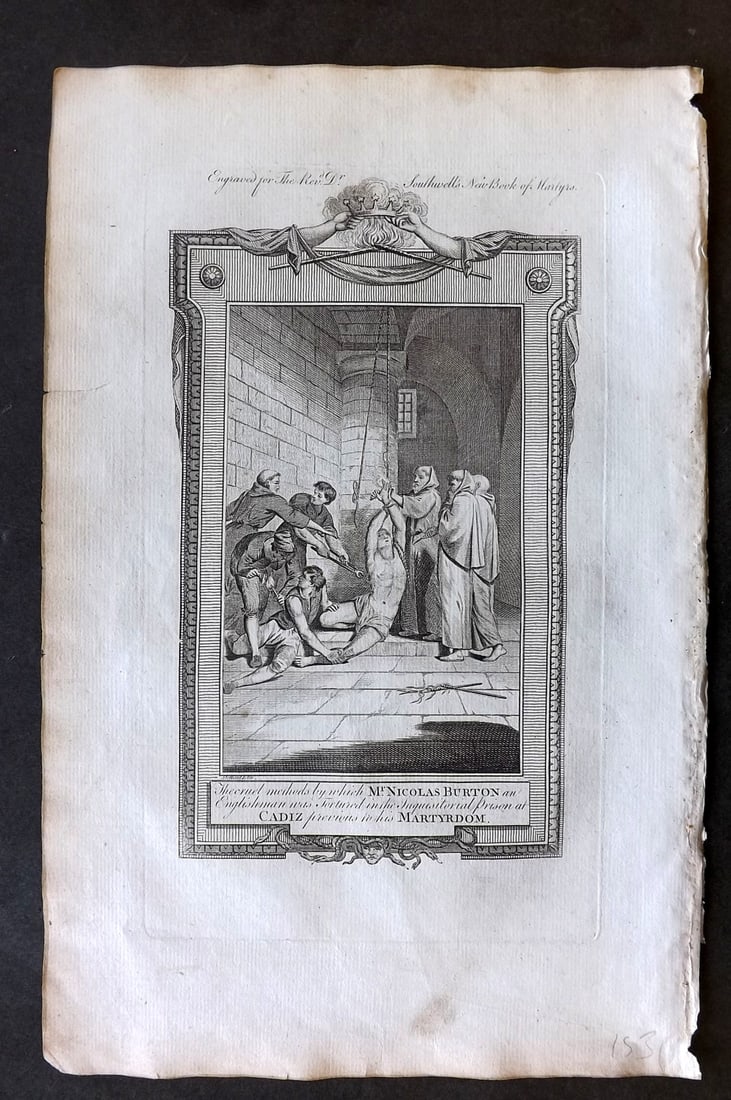 Southwell Book of Martyrs 1795 Folio Torture Print. Nicholas Burton at Cadiz Prison, Spain (1 of 1)