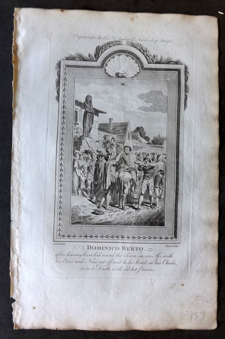 Southwell Book of Martyrs 1795 Folio Print. Dominico Berto with his ears & nose cut off (1 of 1)