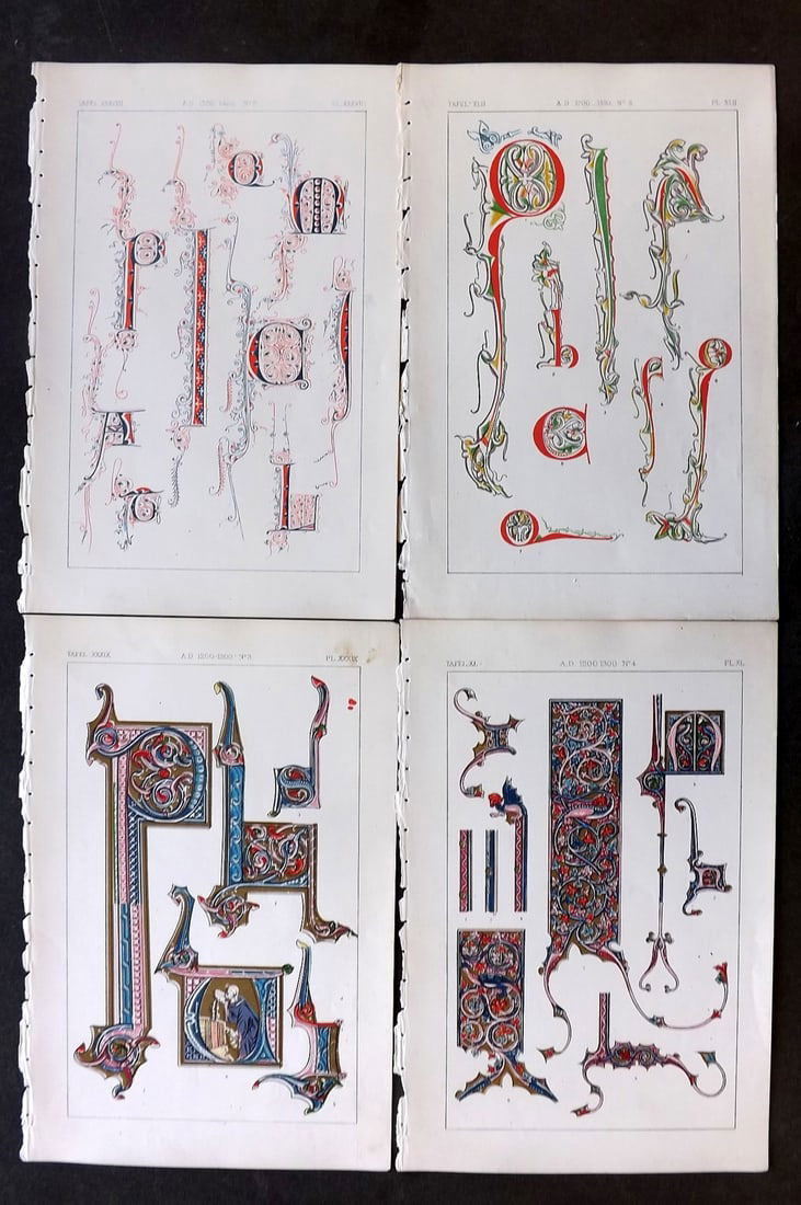 Tymms - Art of Illuminating 1866 Lot of 4 Decorative Prints (1 of 1)