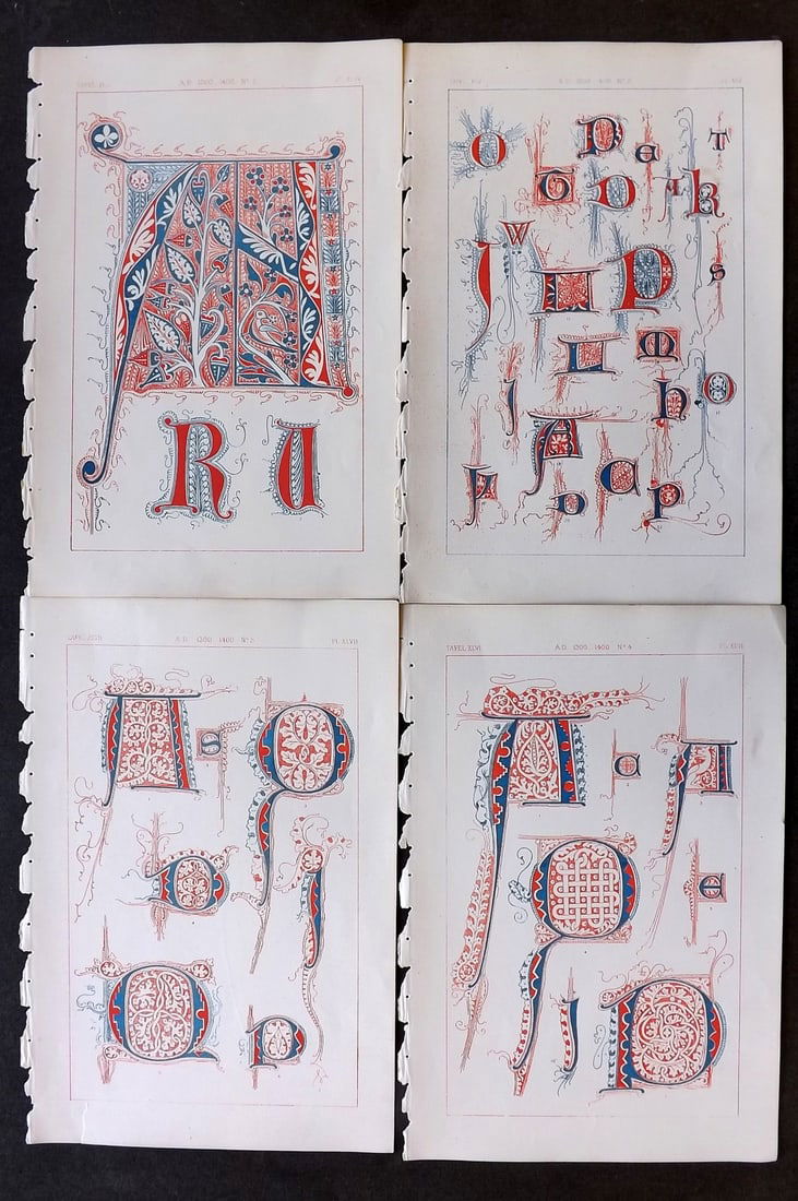 Tymms - Art of Illuminating 1866 Lot of 4 Decorative Prints (1 of 1)