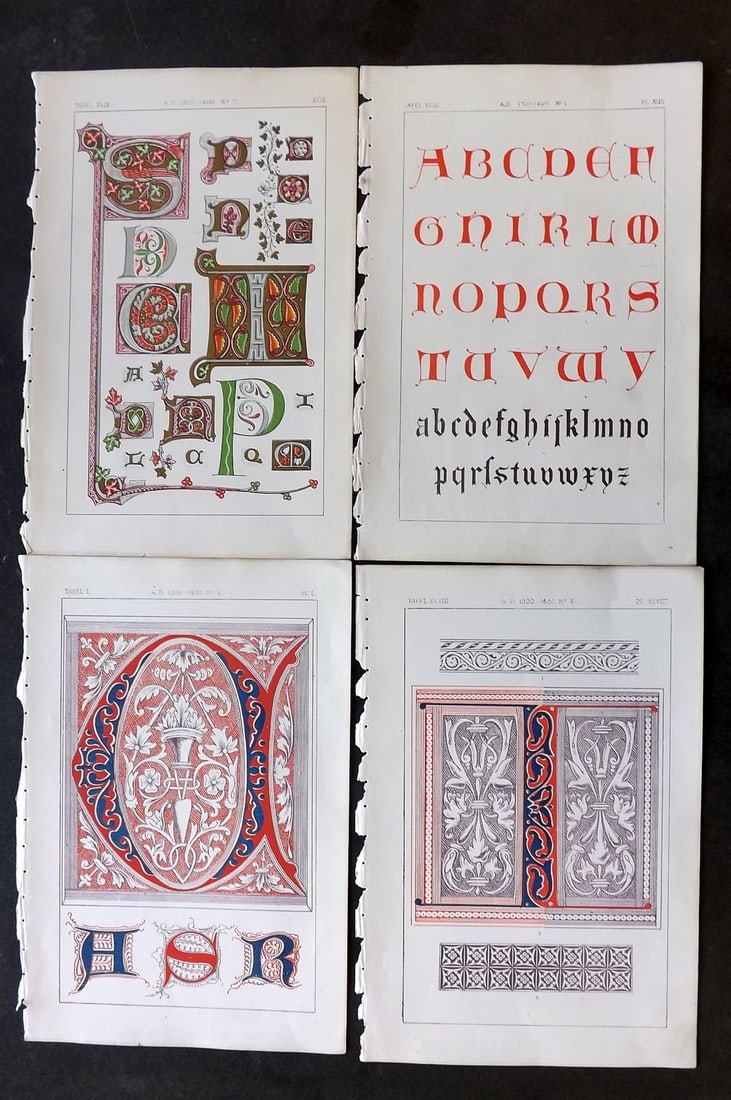 Tymms - Art of Illuminating 1866 Lot of 4 Decorative Prints (1 of 1)