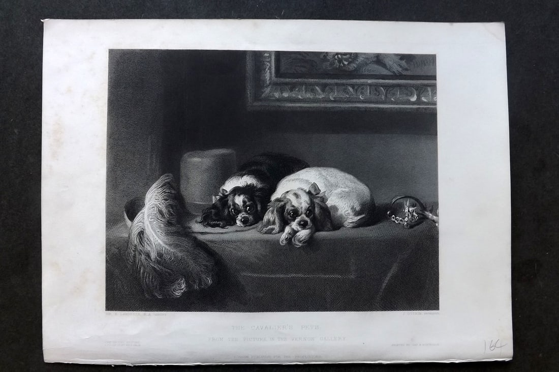 After Landseer 1854 Folio Dog Print. King Charles Spaniel, The Cavallier's Pets (1 of 1)