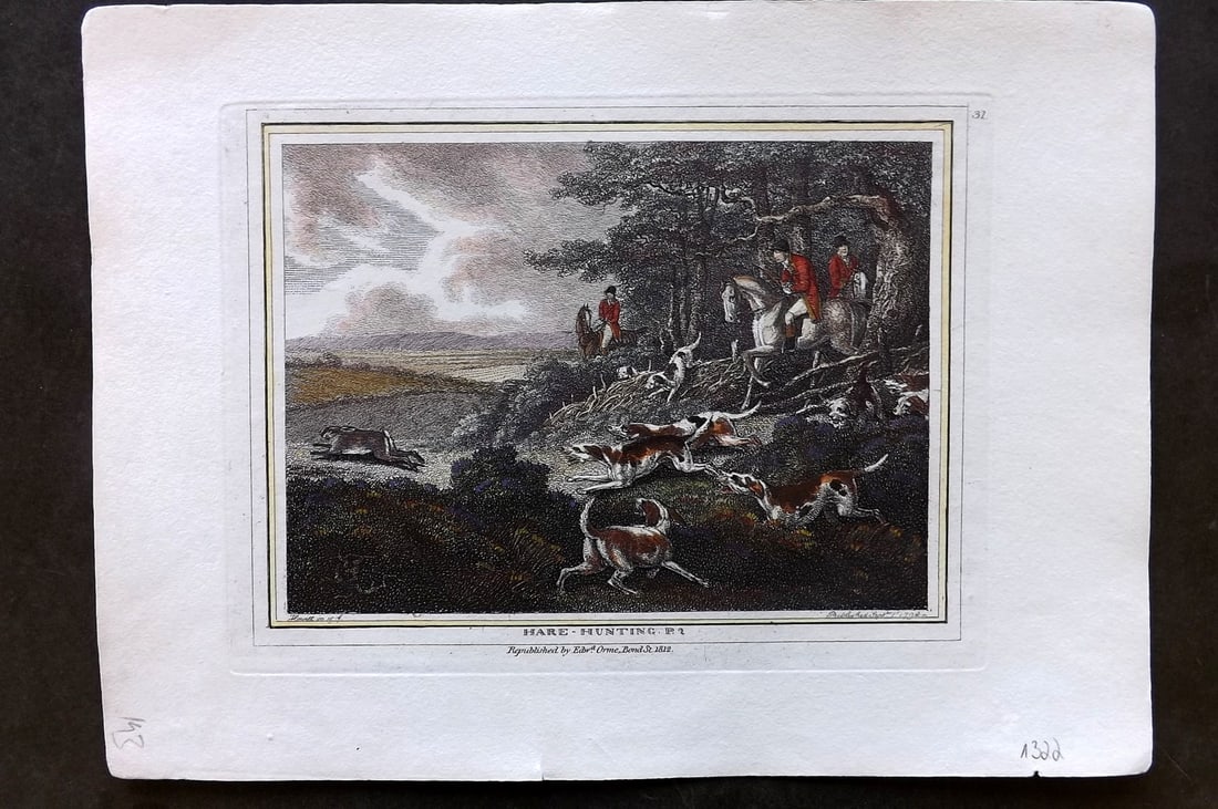 Howitt, Samuel 1812 Hand Col Etching. Hare Hunting (1 of 1)