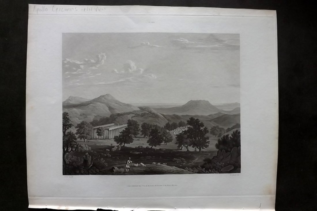 BM Marbles 1819 Folio Print. Greece - Bassae, Temple of Apollo Epicurius - NW View (1 of 1)