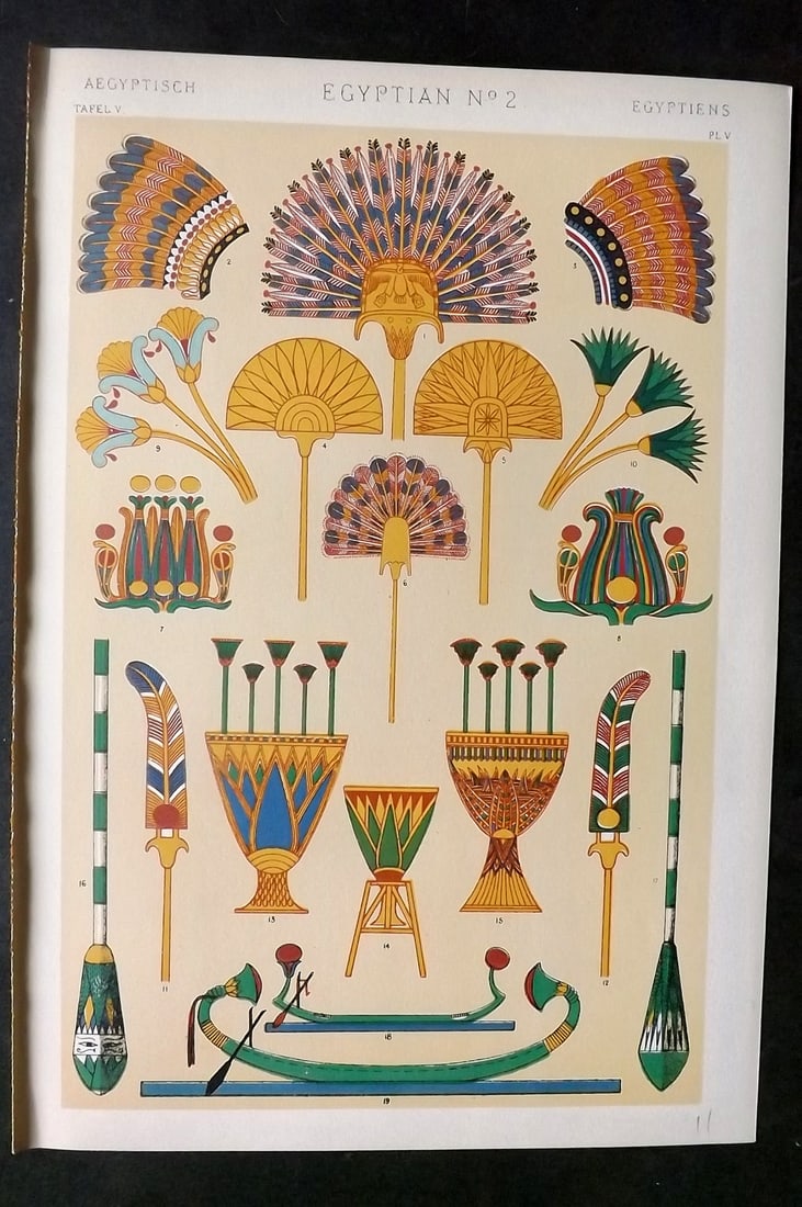 Jones, Owen 1910 Design Print. Egyptian No. 2: Chromolithograph Published 1910 by Bernard Quaritch, London for "The Grammar of Ornament" by Owen Jones. Paper Size: 13 x 9 inch (33 x 23cm) Good Condition