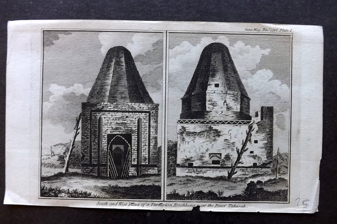 Gentleman's Mag 1786 Print. Koschkena, Tartary: Copper Plate Published London 1731-1833, London for "The Gentleman's Magazine..." by Various Contributors. Paper Size: 8 x 5 inch (21 x 14cm) Minor margin chipping. Good Condition