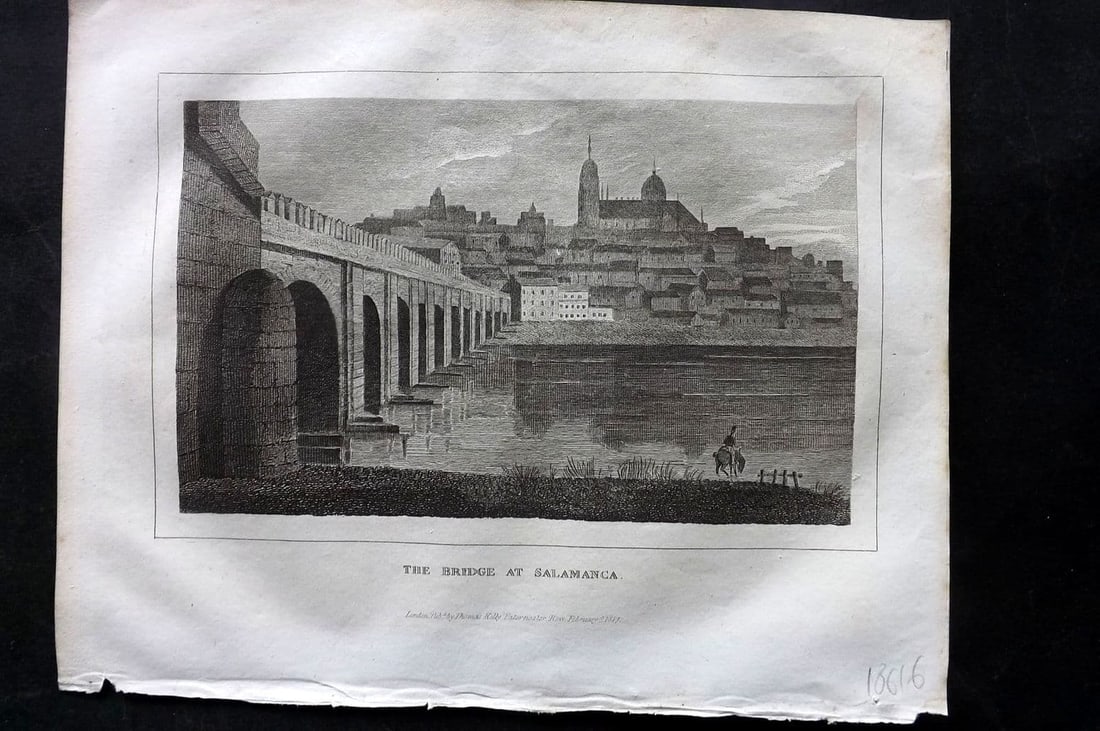 Kelly, Christopher 1829 Antique Print. Bridge at Salamanca, Spain: Antique Copper Plate Published 1829, London for "A New and Complete System of Universal Geography" by Christopher Kelly. Paper Size: 10 x 8 inch (26 x 20cm) Good Condition