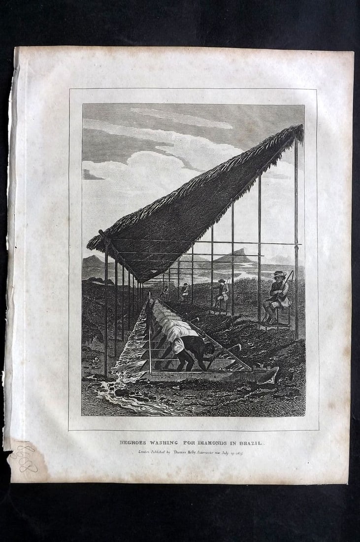 Kelly, Christopher 1829 Antique Print. Negroes washing Diamonds in Brazil (1 of 1)