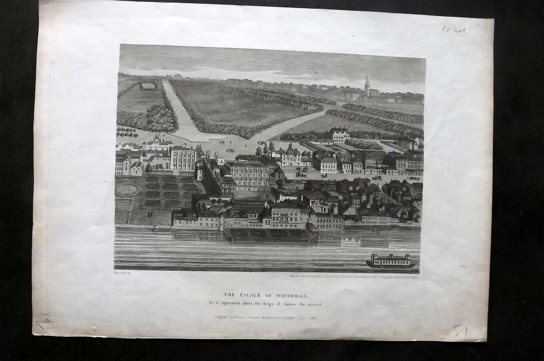 Londina illustrata 1809 Folio Print. Palace of Whitehall. London (1 of 1)