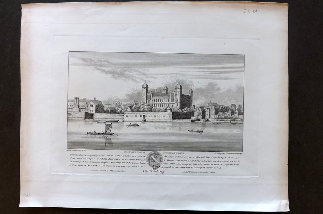 London - After Hollar 1809 Folio Print. Suffolk House, Charing Cross (1 of 1)