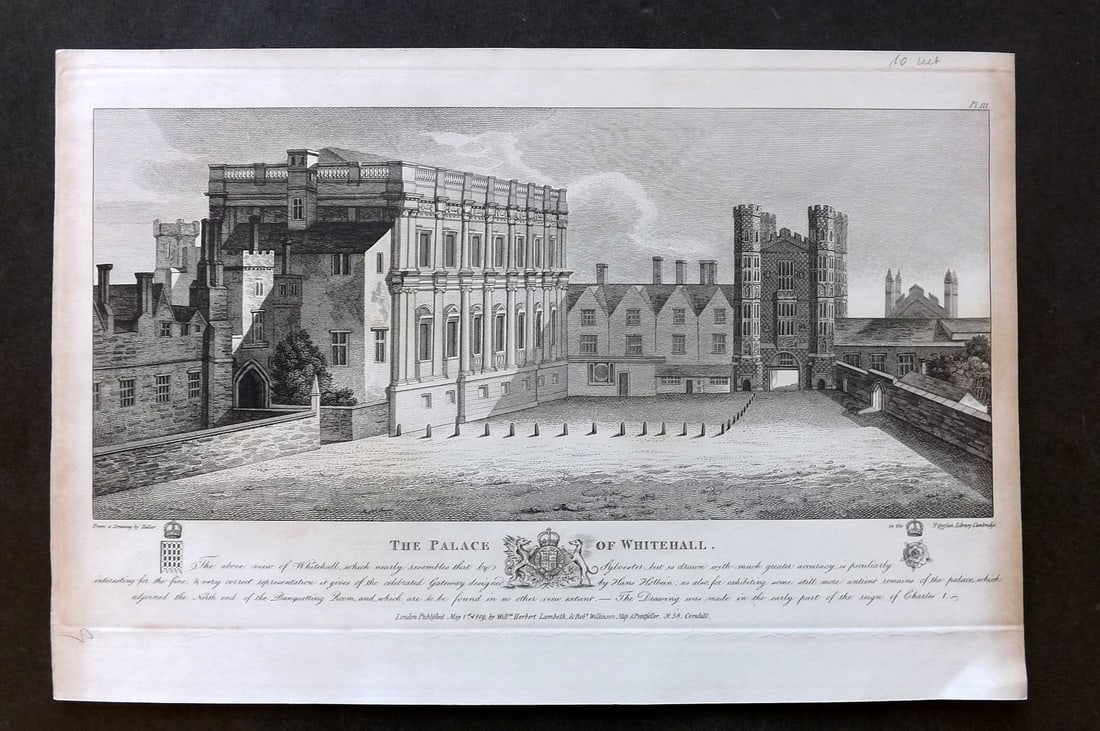 London - After Hollar 1809 Folio Print. Palace of Whitehall (1 of 1)