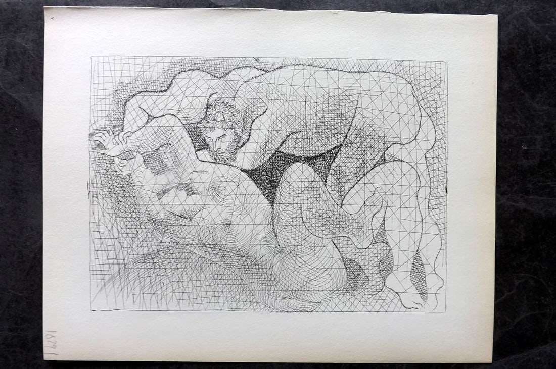 Picasso Vollard Suite 1956 Print. The Rape 09: Vintage Photogravure Published 1956, London for "Picasso's Vollard Suite" First English Edition of 100 Etchings created by Picasso between 1930-37. Printed on Good Quality Paper in Germany. Paper Size