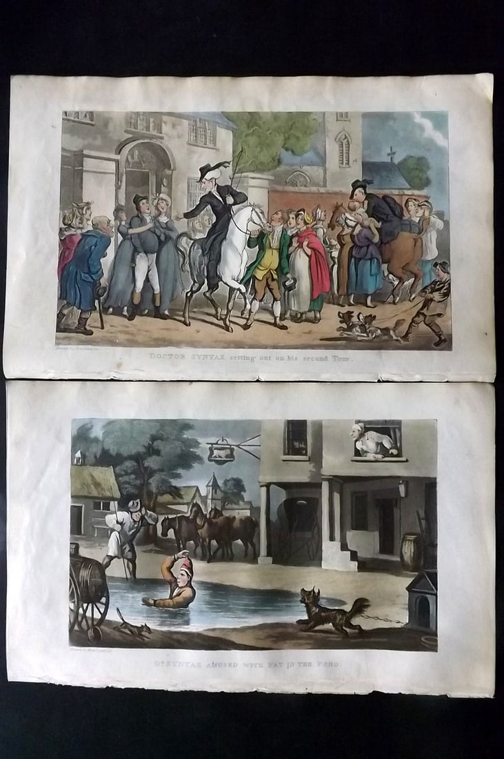 Rowlandson, Thomas 1855 Pair of Hand Col Doctor Syntax Satire Prints (1 of 2)