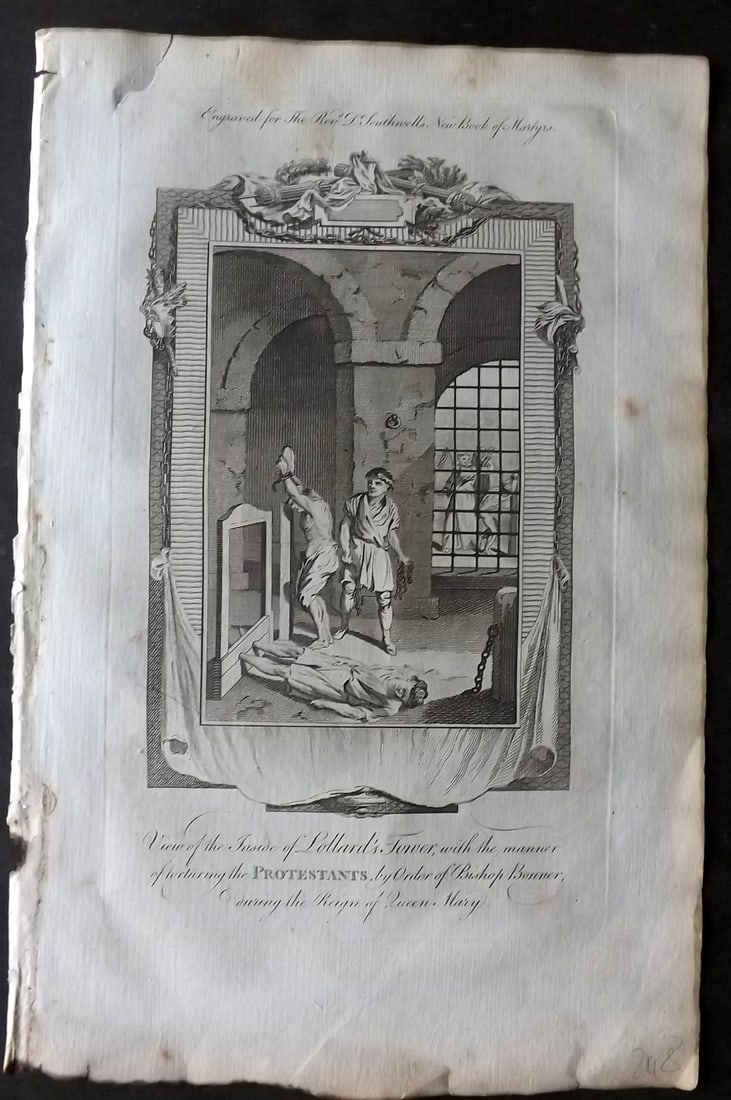 Southwell Book of Martyrs 1795 Folio Print. Lollards Tower, torturing the Protestants (1 of 1)