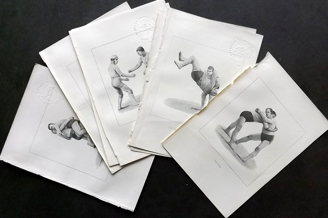 Badminton Library 1889 Lot of 8 Antique Wrestling Prints (1 of 3)