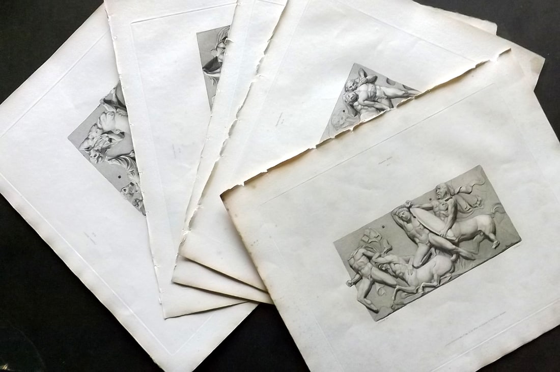 British Museum Marbles 1820 Lot of 6 Prints of Greek-Roman Bas Reliefs (1 of 4)