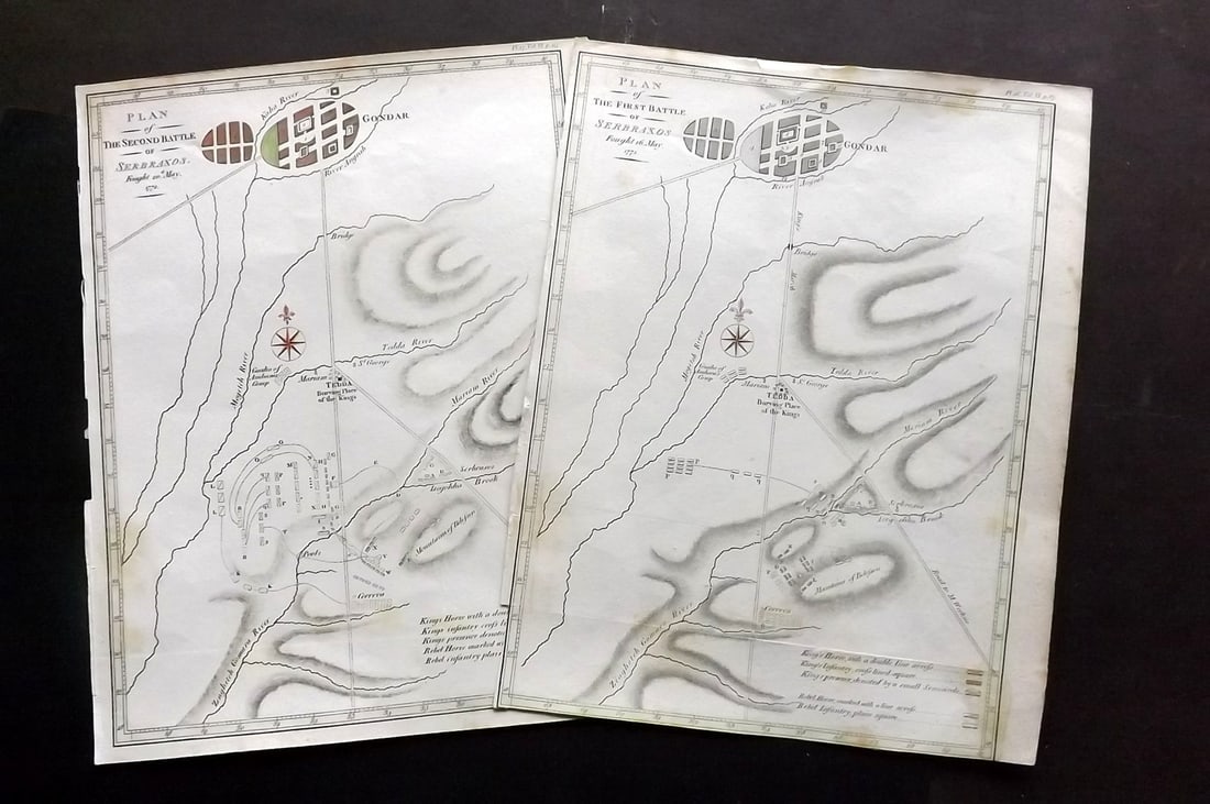 Bruce, James 1813 Hand Col Map. Pair of Battle Planss of Serbraxos. Ethiopia (1 of 3)
