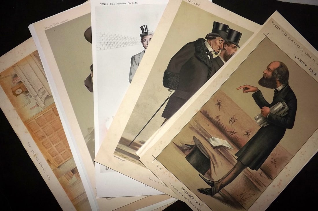 Vanity Fair Prints 19th Cent Lot of 10 Caricatures. Famous Politicians & PM's (1 of 4)