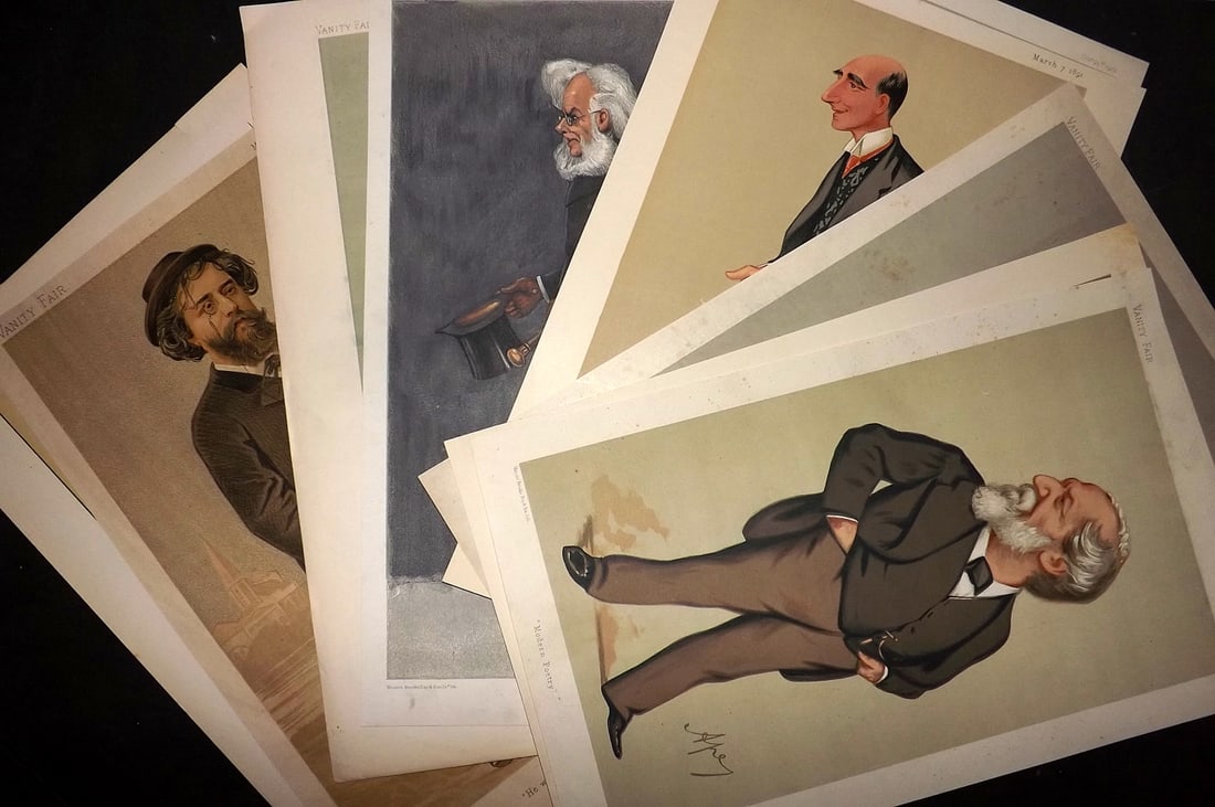 Vanity Fair Prints 19th Cent Lot of 10 Caricatures. Literary etc (1 of 4)