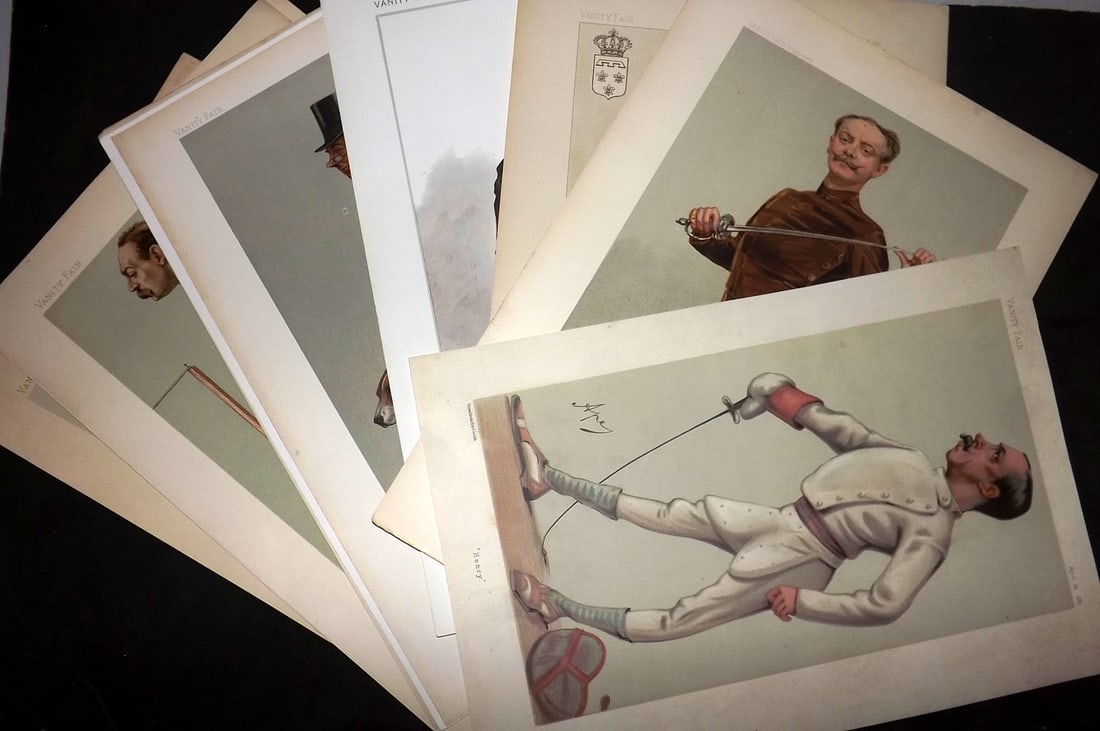 Vanity Fair Prints 19th Cent Lot of 10 Caricatures. Sports. Sword Fencing, Rowing etc (1 of 4)