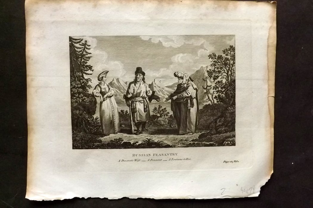 Cooke, George 1801 Antique Print. Russian Peasantry. Russia Costume: Antique Copper Plate Published 1801-07 by Macdonald & Son, London for "Modern and Authentic System of Universal Geography" By George A. Cooke. Paper Size: 10 x 8 inch (26 x 21cm) Tiny corner margin ch