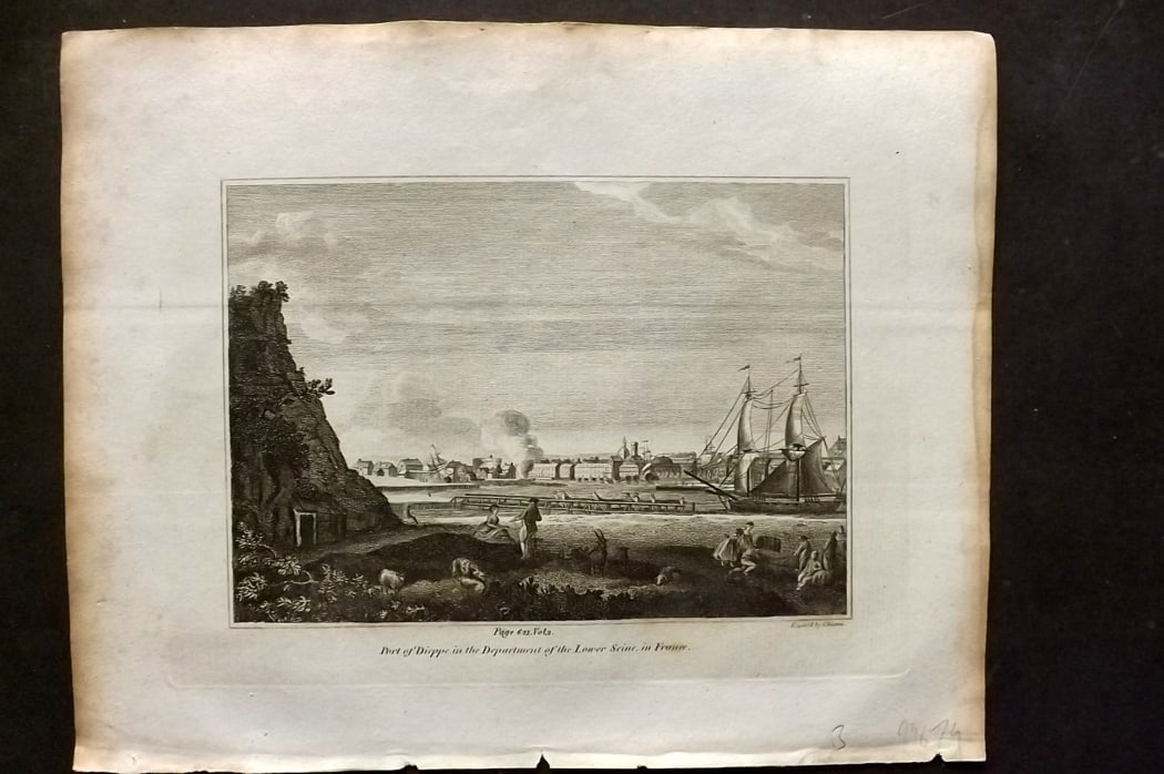 Cooke, George 1801 Antique Print. Port of Dieppe in the Lower Seine in France (1 of 1)