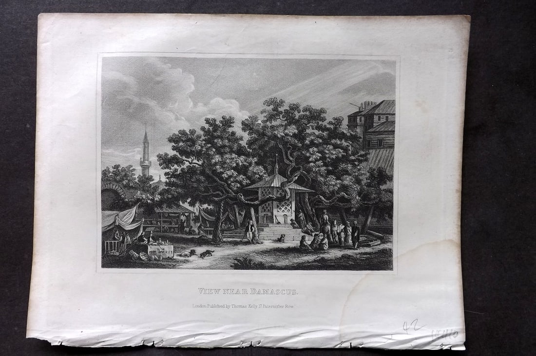 Kelly, Christopher 1841 Antique Print. View near the Damascus, Syria: Steel Engraving Published 1841, London for "An Authentic History and Entertaining Description of the World and its Inhabitants..." by Christopher Kelly and Thomas Bartlett. Paper Size: 10.5 x 8 inch (