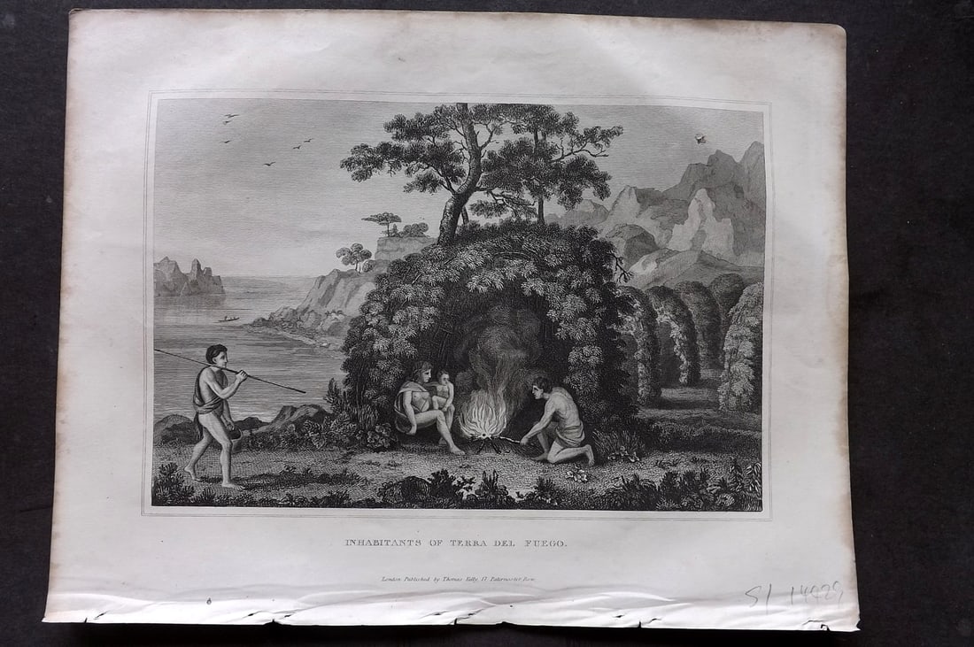 Kelly, Christopher 1841 Antique Print. Inhabitants of Tierra del Fuego. Chile Argentina (1 of 1)