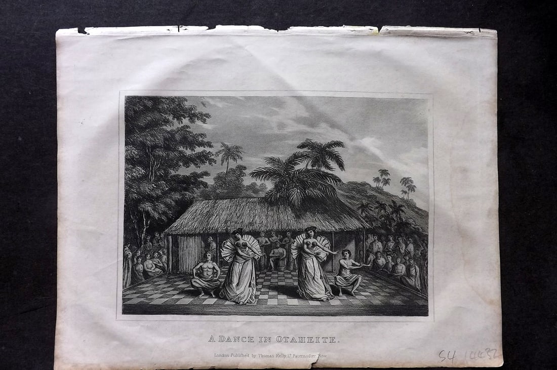 Kelly, Christopher 1841 Antique Print. A Dance in Tahiti Pacific: Steel Engraving Published 1841, London for "An Authentic History and Entertaining Description of the World and its Inhabitants..." by Christopher Kelly and Thomas Bartlett. Paper Size: 10.5 x 8 inch (