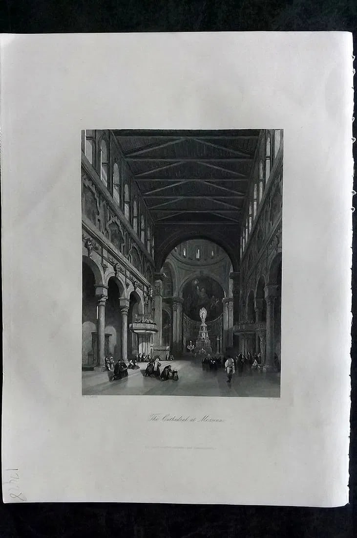 Sherer, John 1881 Folio Print. Cathedral at Messina Sicily Italy: Antique Folio Steel Engraving Published 1879-81, London for "The Classic Lands of Europe Embracing Italy, Sicily and Greece" by John Sherer. Paper Size: 12 x 9.5 inch (31x 24cm) Good Condition