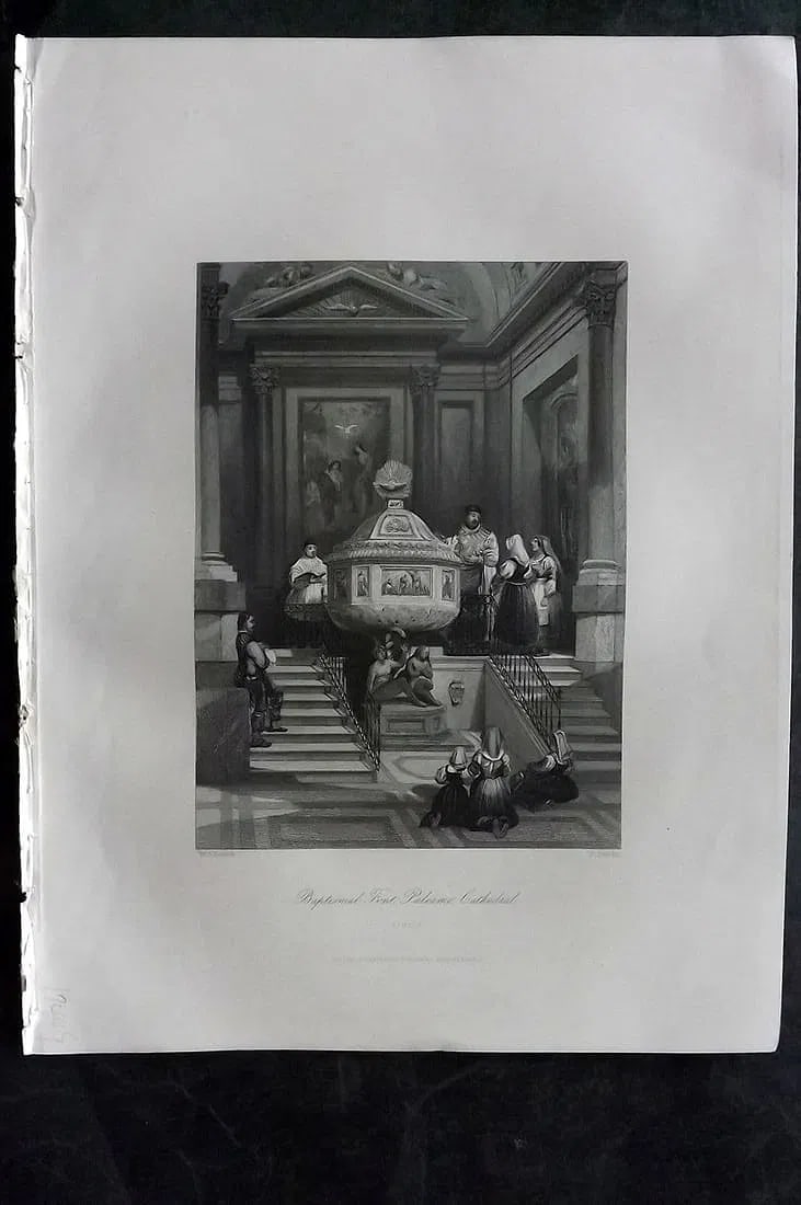 Sherer, John 1881 Folio Print. Baptismal font, Palermo cathedral. Sicily Italy (1 of 1)