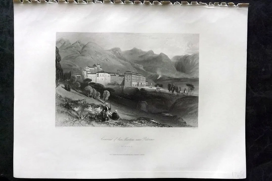 Sherer, John 1881 Folio Print. Convent of San Martino, Palermo. Sicily Italy: Antique Folio Steel Engraving Published 1879-81, London for "The Classic Lands of Europe Embracing Italy, Sicily and Greece" by John Sherer. Paper Size: 12 x 9.5 inch (31x 24cm) Good Condition