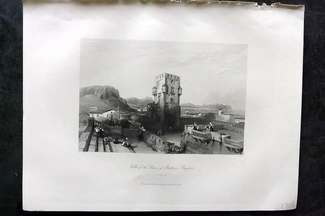 Sherer, John 1881 Folio Print. Villa of the Prince of Buttera, Bagaria. Sicily Italy (1 of 1)
