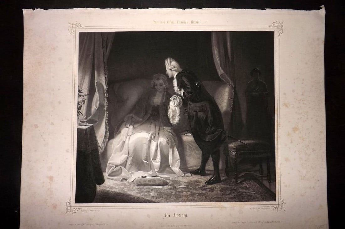 King Ludwig Album 1850's LG Folio Print. Child's Baptism. Christening. Genre: Antique Large Folio Lithograph Published 1850-59, Munich for "Album Seiner Majestat Konigs Ludwig I von Bayern, von Deutschen Kunstlern gewidmet am Tage der feyerlichen Enthullung" [King Ludwig's Albu