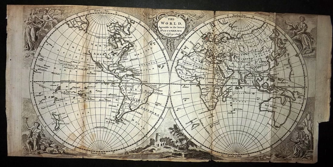 Salmon & Jefferys 1772 Antique Map. World Hemispheres (1 of 2)