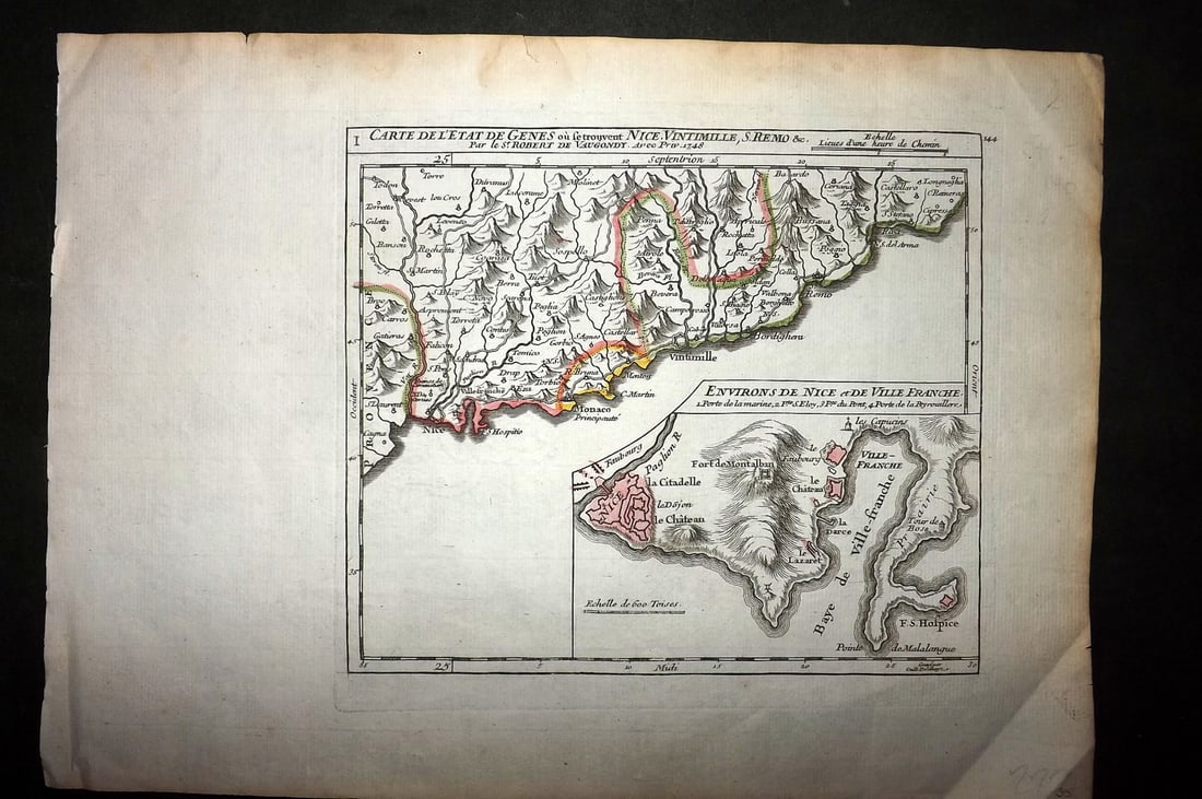 Vaugondy, Robert de 1748 Map. French Riviera, Monaco, Nice, San Remo (1 of 1)