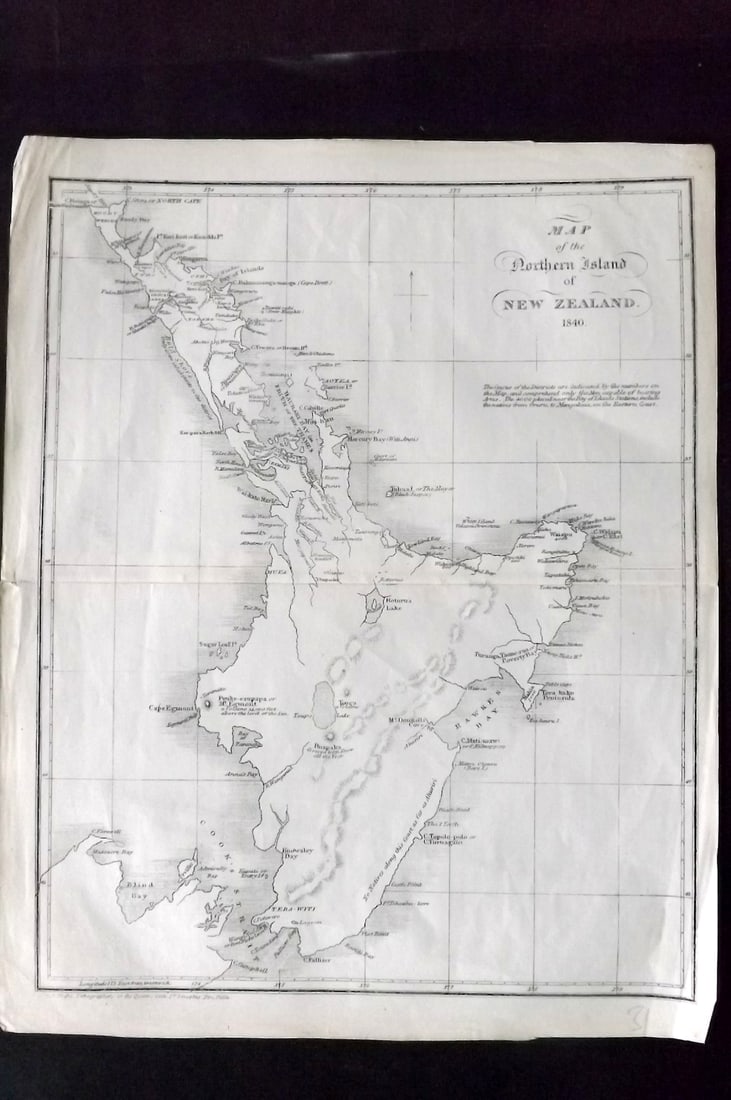 Day & Haghe (Pub) 1840 Antique Map. New Zealand: "Map of the Northern Island of New Zealand 1840" Lithograph Map Published Day & Haghe, London. Centre fold as published. Paper Size: 11 x 8.5 inch (28 x 22cm) Good Condition