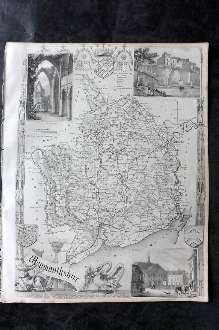 Moule, Thomas C1838 Antique British County Map. Monmouthshire (1 of 1)