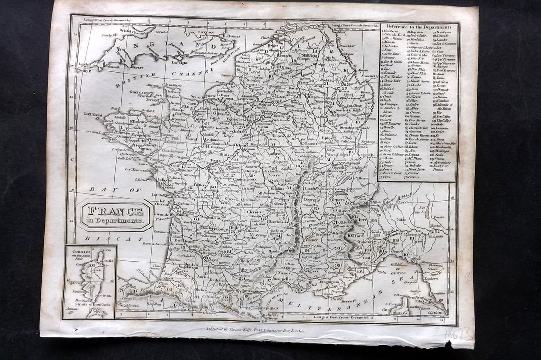 Kelly, Christopher 1829 Antique Map. France in departments (1 of 1)