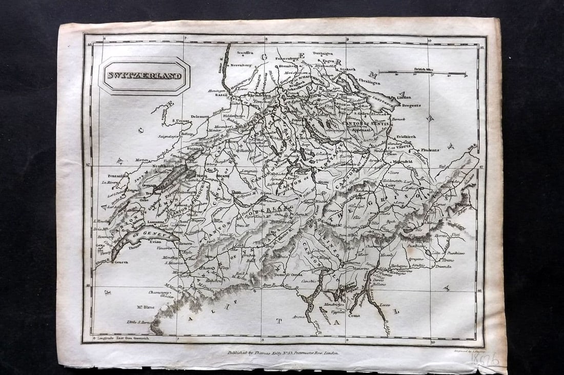 Kelly, Christopher 1829 Antique Map. Switzerland (1 of 1)
