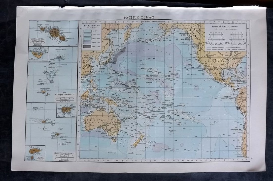 Times Atlas 1895 Antique Map. Pacific Ocean: Antique Lithograph Map Published 1895, London for "The Times Atlas" Paper Size: 15.5 x 10.5 inch (39 x 27cm) Good Condition