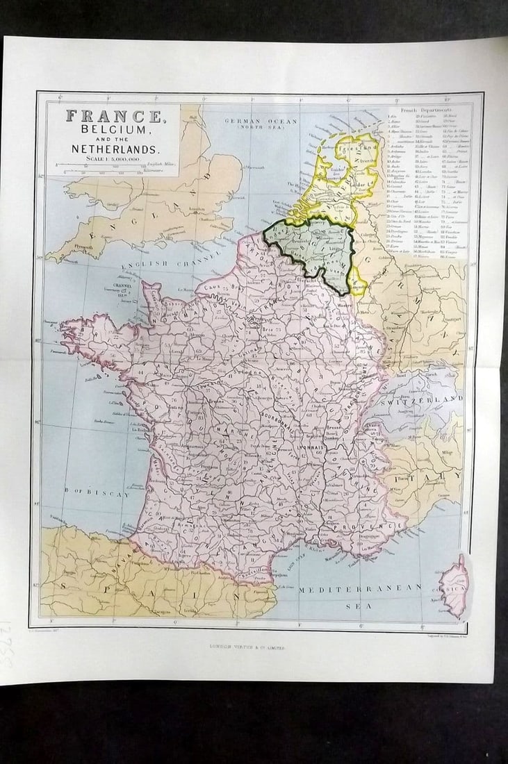 Reclus, Elisee C1880 Antique Map. France, Belgium and the Netherlands (1 of 1)