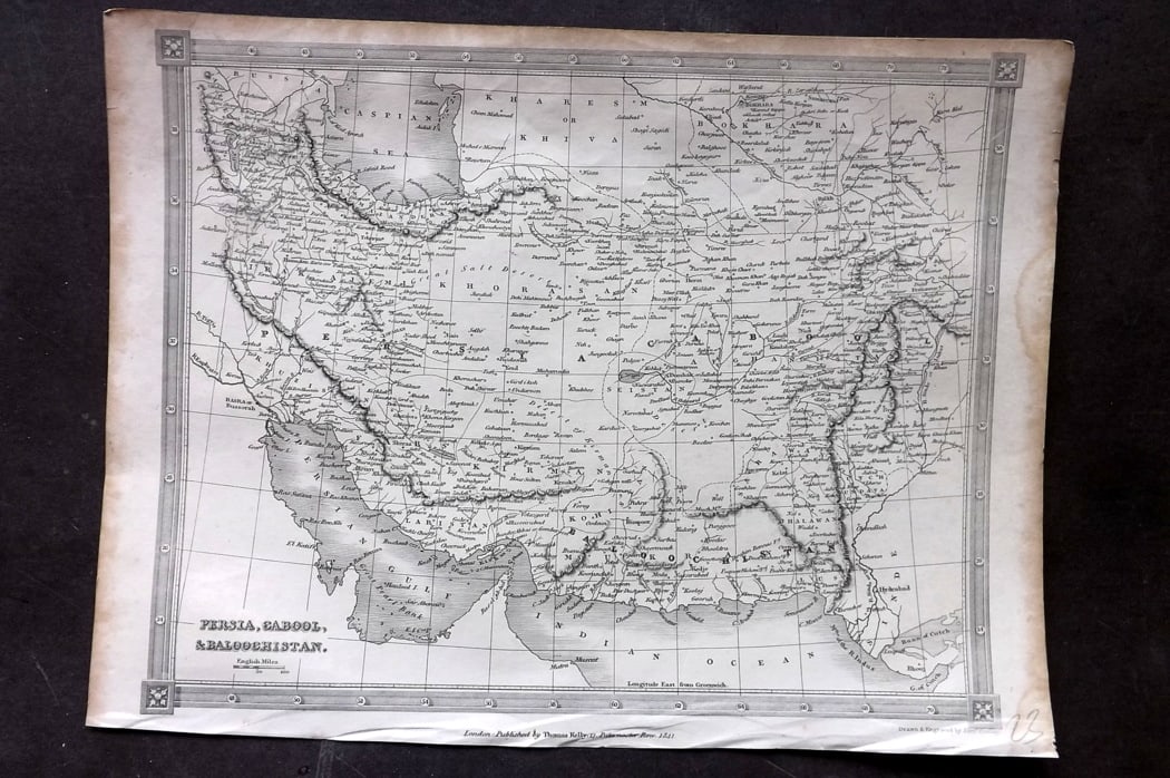 Findlay, Alexander 1841 Antique Map. Persia, Cabool & Baloochistan: Steel Engraved Map Published 1841, London for "An Authentic History and Entertaining Description of the World and its Inhabitants..." by Christopher Kelly and Thomas Bartlett. Maps by Alexander Findla
