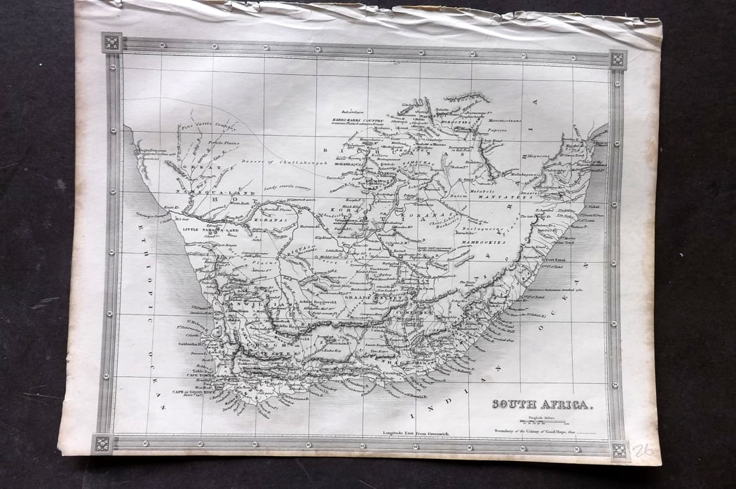 Findlay, Alexander 1841 Antique Map. South Africa: Steel Engraved Map Published 1841, London for "An Authentic History and Entertaining Description of the World and its Inhabitants..." by Christopher Kelly and Thomas Bartlett. Maps by Alexander Findla