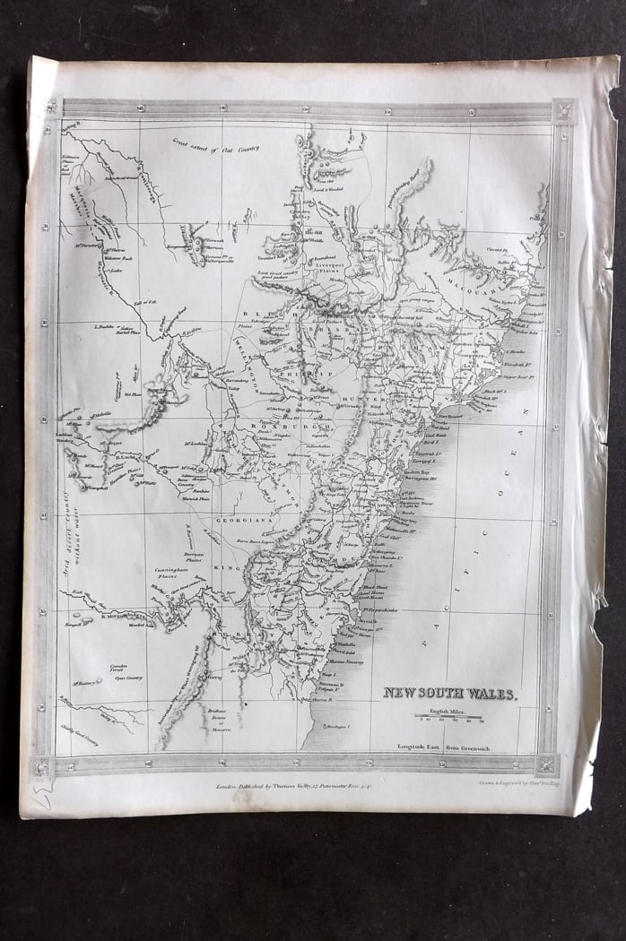 Findlay, Alexander 1841 Antique Map. New South Wales, Australia: Steel Engraved Map Published 1841, London for "An Authentic History and Entertaining Description of the World and its Inhabitants..." by Christopher Kelly and Thomas Bartlett. Maps by Alexander Findla