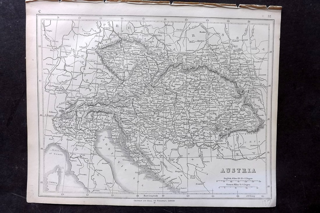 Lowry, Joseph 1852 Antique Map. Austria: Engraved Map Published 1852 for "Lowry's Table Atlas" by Joseph William Lowry. Paper Size: 12 x 9.5 inch (30.5 x 24cm) Good Condition