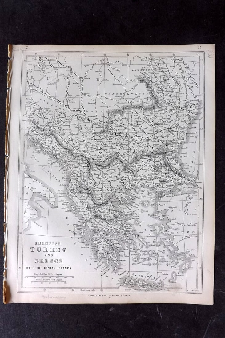 Lowry, Joseph 1852 Antique Map. European Turkey and Greece with the Ionian Islands: Engraved Map Published 1852 for "Lowry's Table Atlas" by Joseph William Lowry. Paper Size: 12 x 9.5 inch (30.5 x 24cm) Good Condition